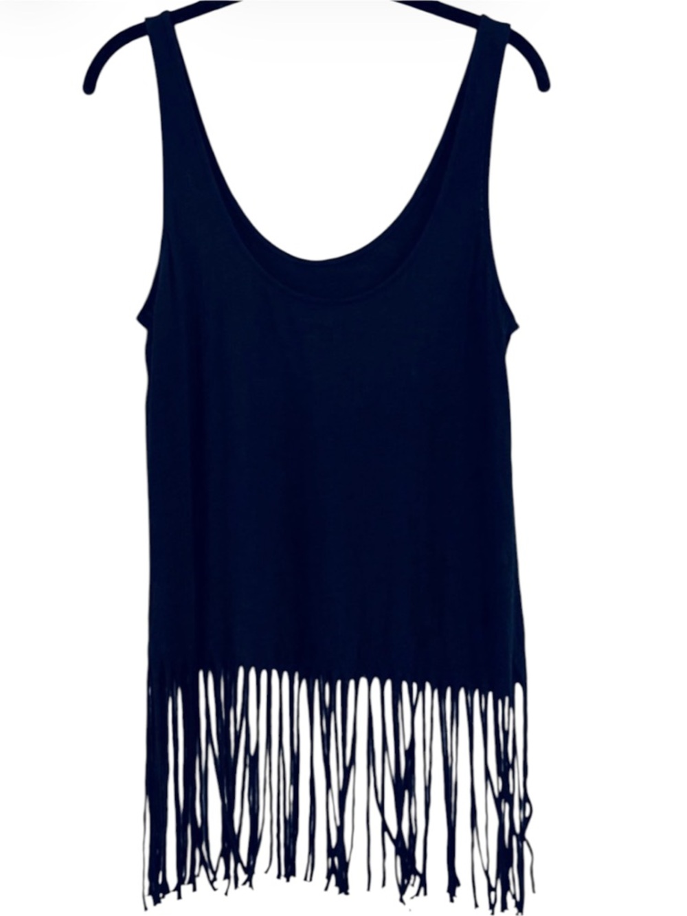 Express Chic Black Sleeveless Fringe Tank Size M